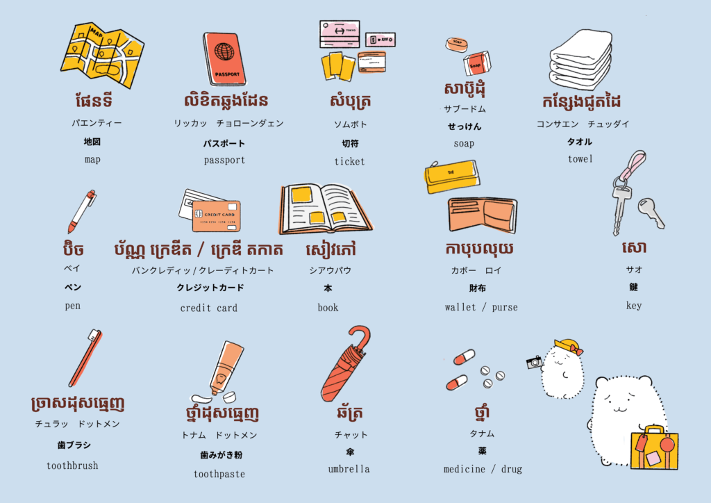 日用品に関するクメール語のイラスト
