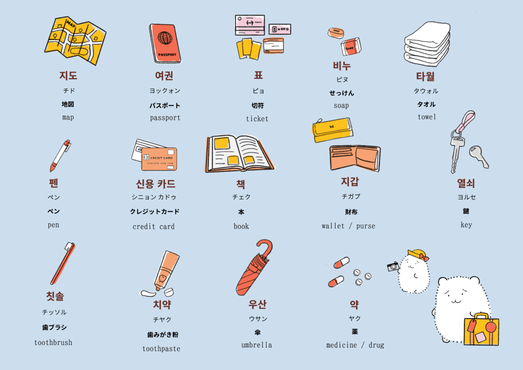 日用品に関する韓国語のイラスト