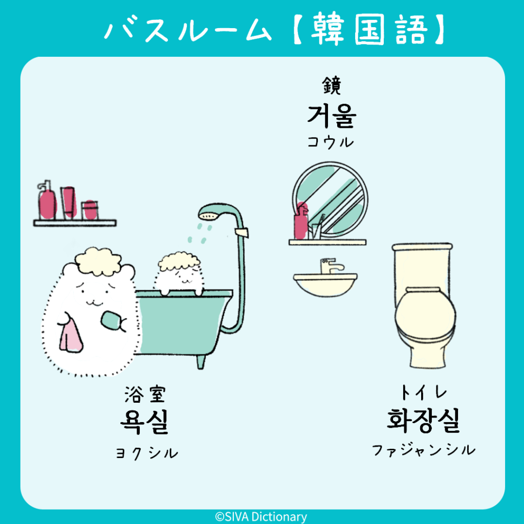 バスルームに関する韓国語のイラスト