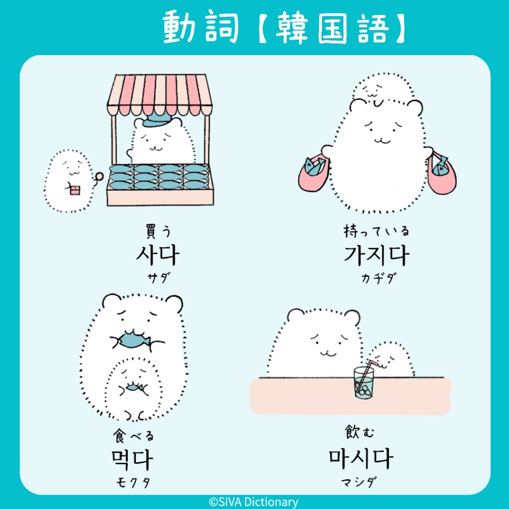 動詞に関する韓国語のイラスト