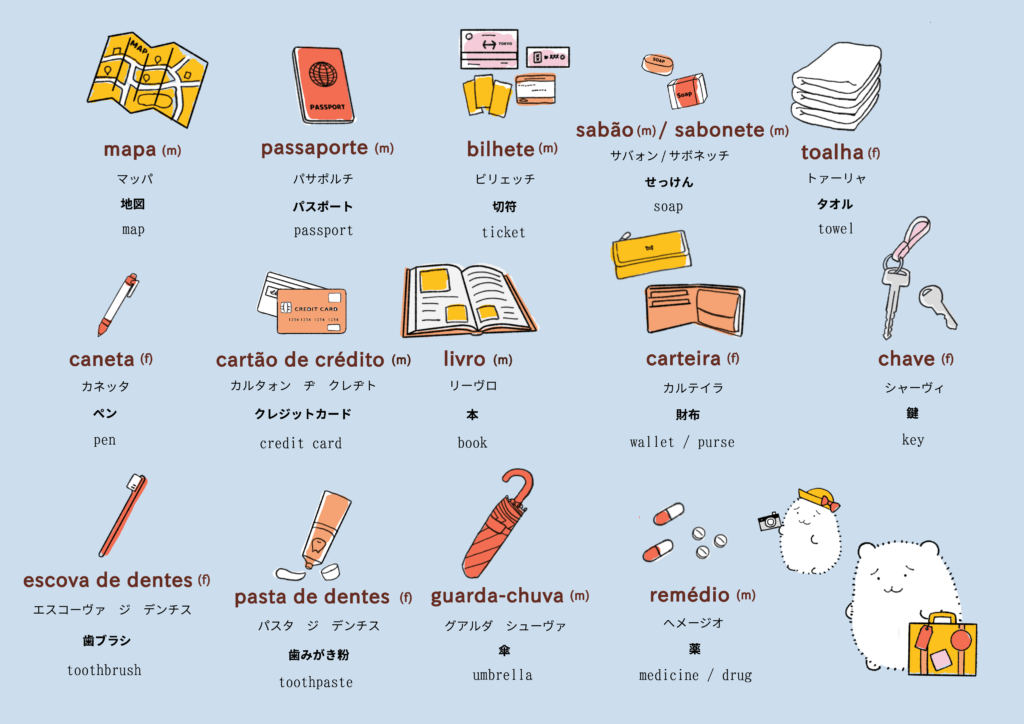 日用品に関するポルトガル語のイラスト