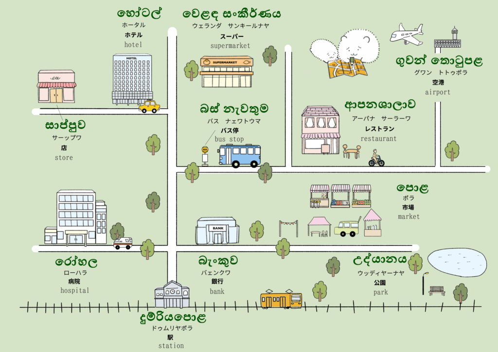 場所・建物に関するシンハラ語のイラスト