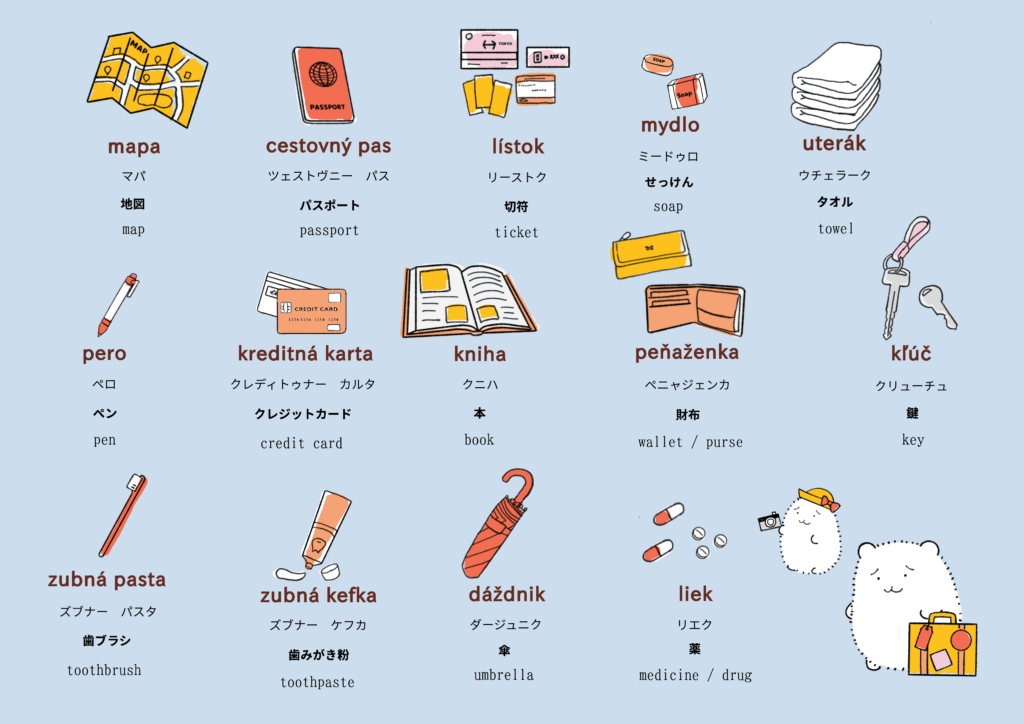 日用品に関するスロバキア語のイラスト