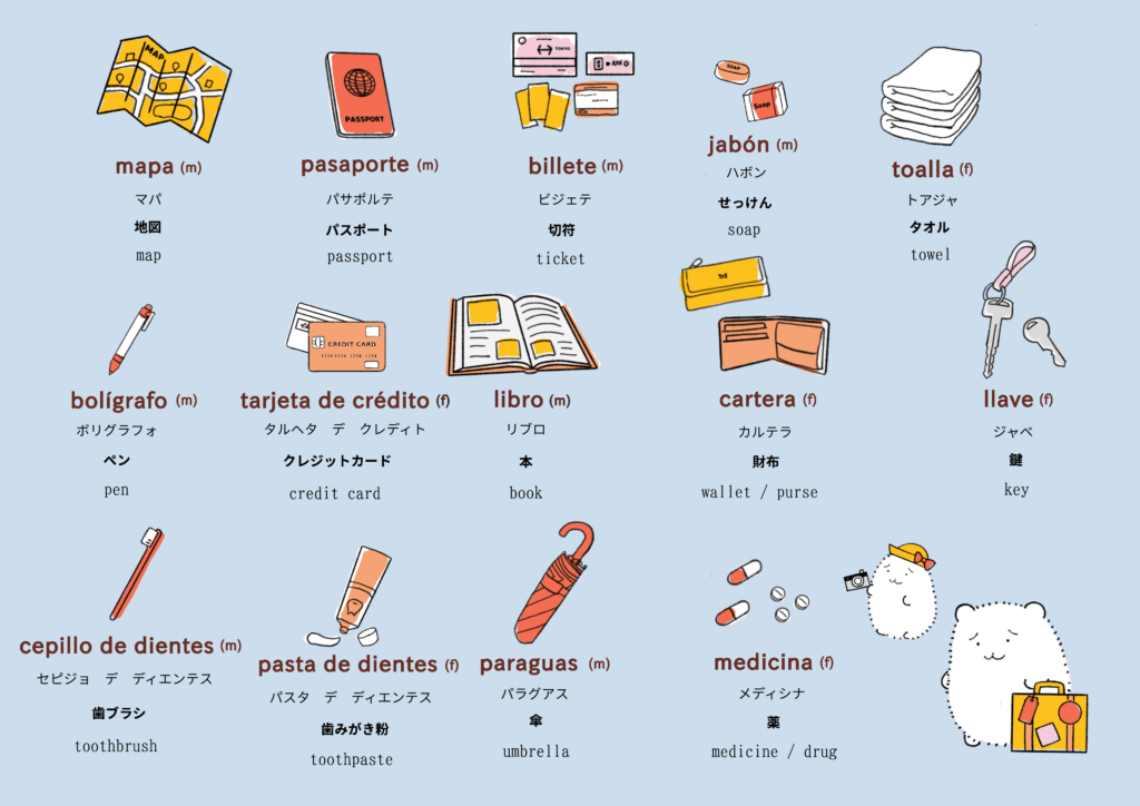日用品に関するスペイン語のイラスト